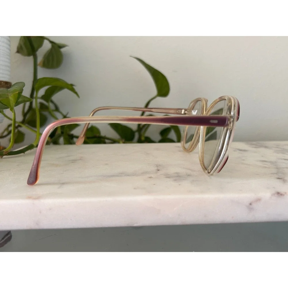 Vintage Oversized Two Tone Optical Frames Clear Tan and Burgundy Retro Glasses